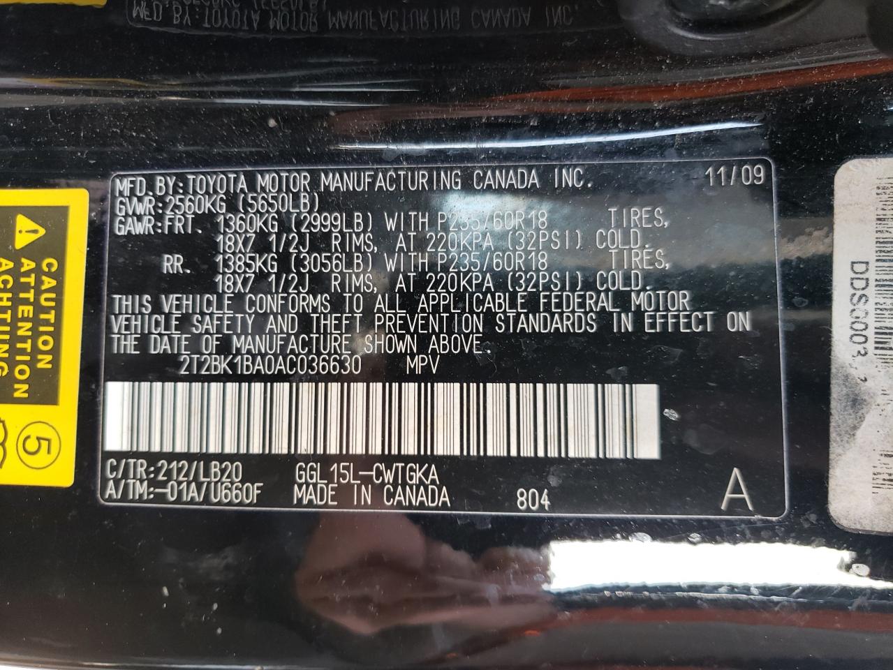 Photo 10 from auction – 2010 LEXUS RX 350 with VIN 2T2BK1BA0AC036630