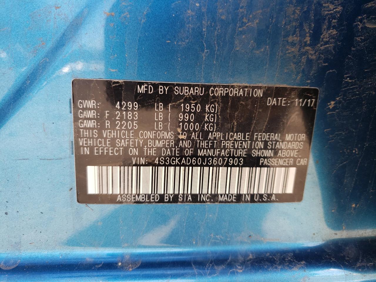 Photo 10 from auction – 2018 SUBARU IMPREZA PR with VIN 4S3GKAD60J3607903