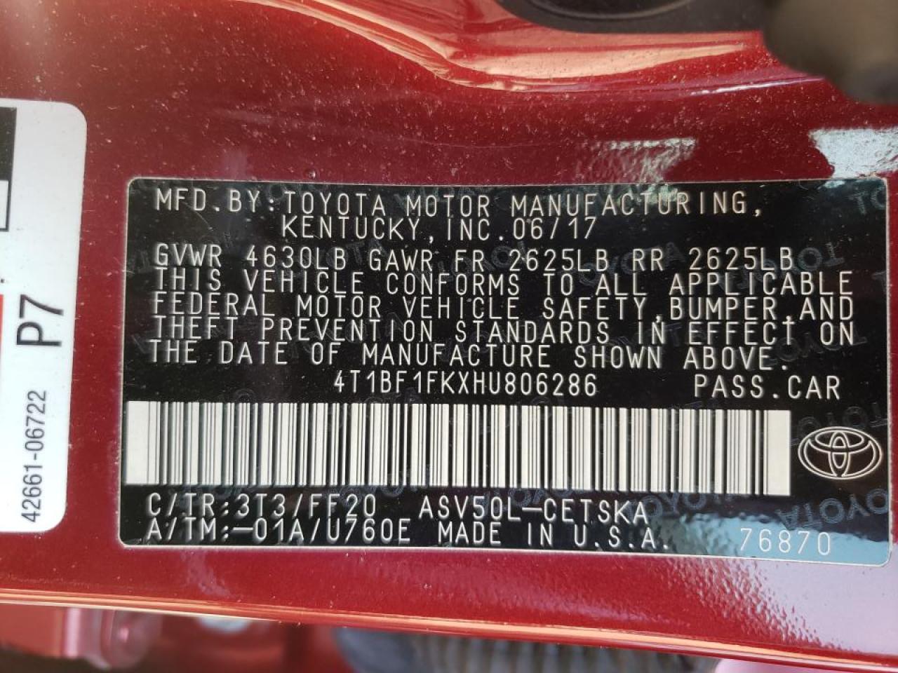 Photo 10 from auction – 2017 TOYOTA CAMRY LE with VIN 4T1BF1FKXHU806286