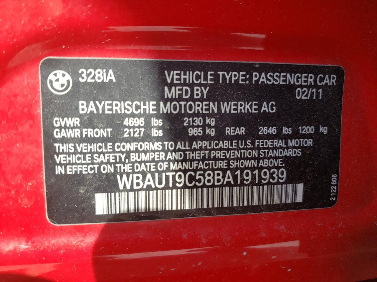 Photo 10 from auction – 2011 BMW 328 I with VIN WBAUT9C58BA191939