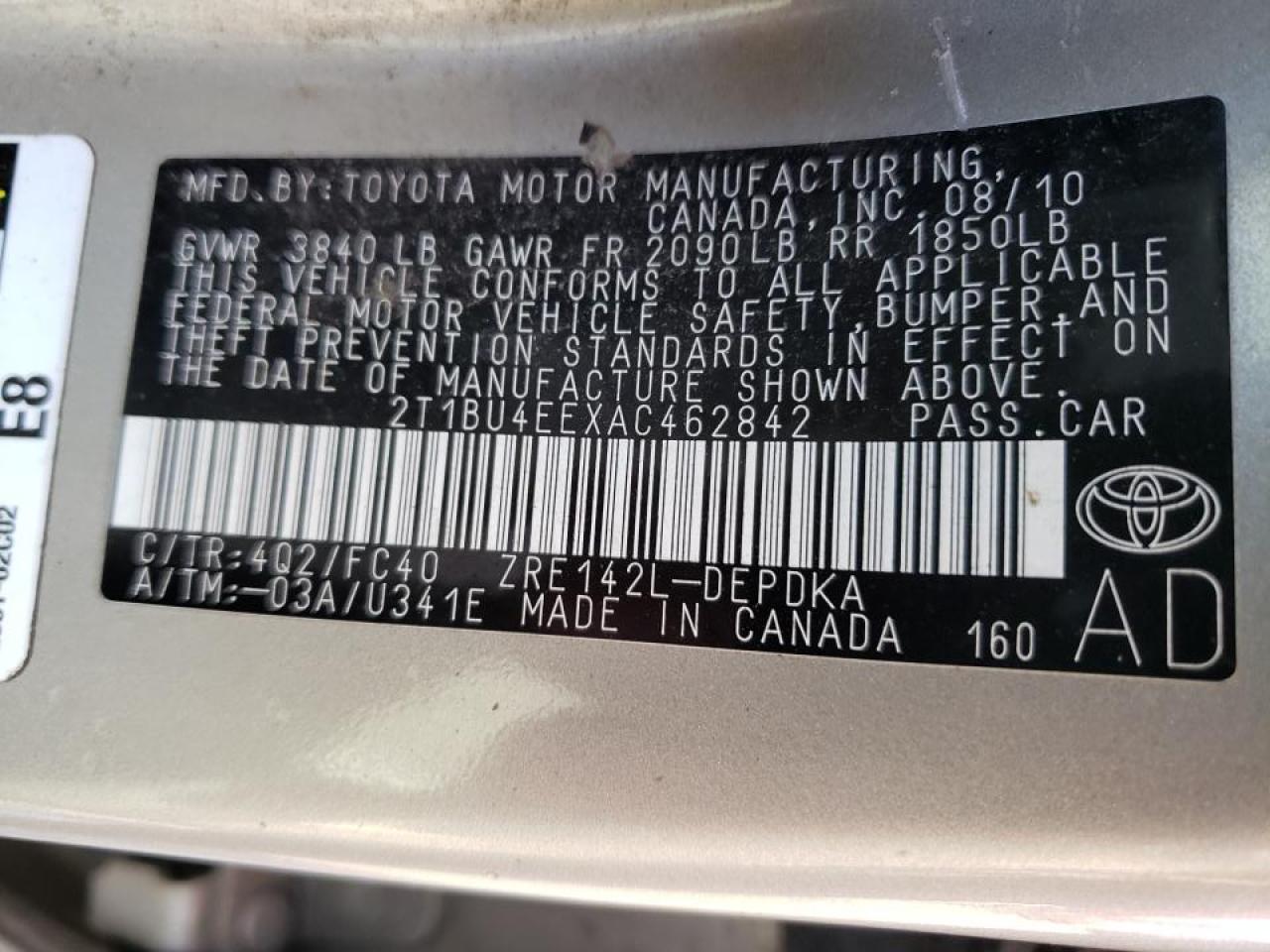 Photo 10 from auction – 2010 TOYOTA COROLLA BA with VIN 2T1BU4EEXAC462842