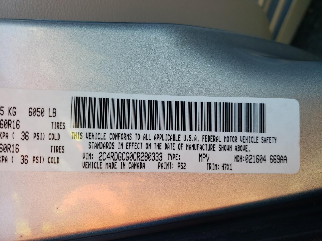 Photo 10 from auction – 2012 DODGE GRAND CARA with VIN 2C4RDGCG0CR280333