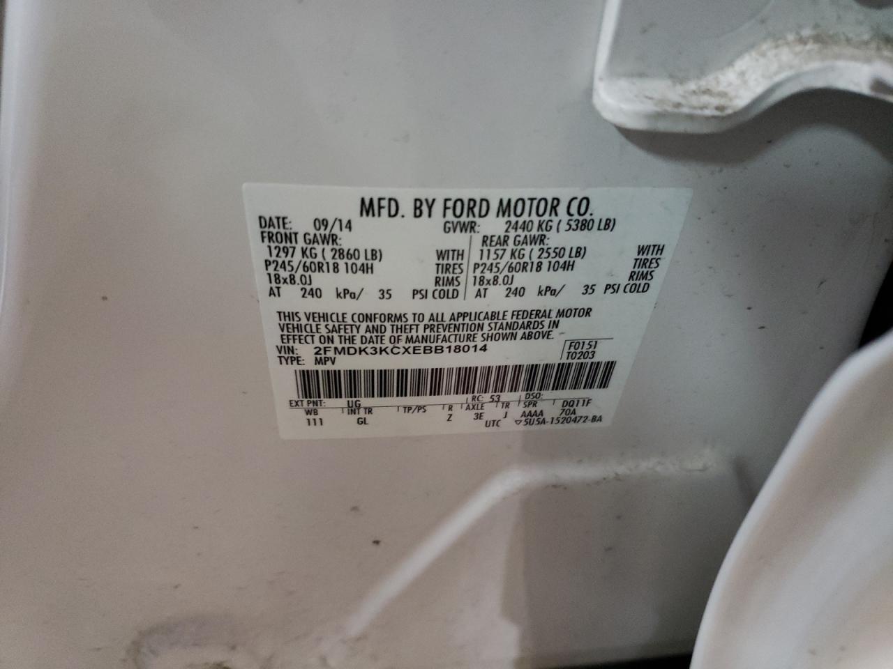 Photo 10 from auction – 2014 FORD EDGE LIMIT with VIN 2FMDK3KCXEBB18014