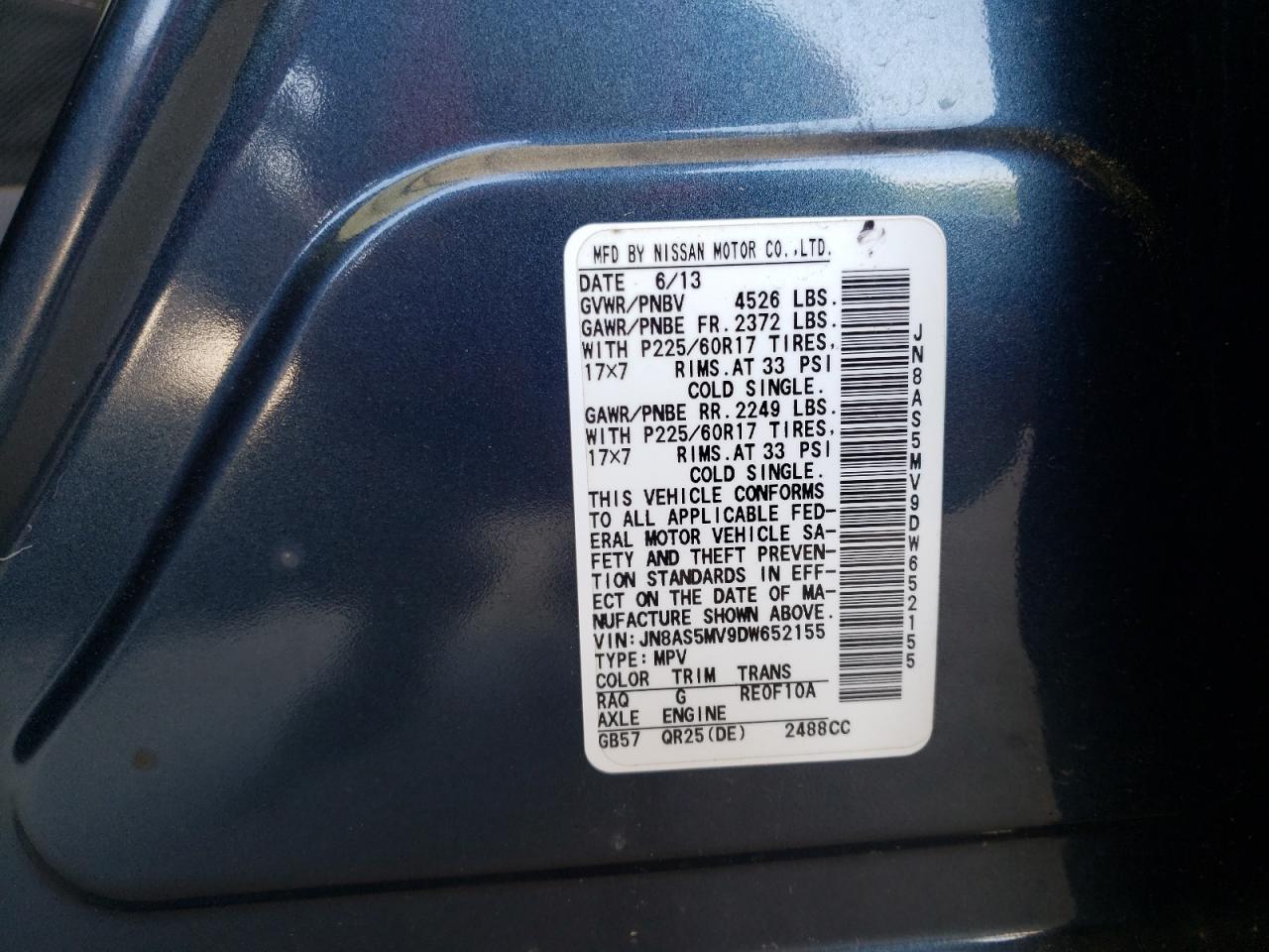 Photo 10 from auction – 2013 NISSAN ROGUE S with VIN JN8AS5MV9DW652155