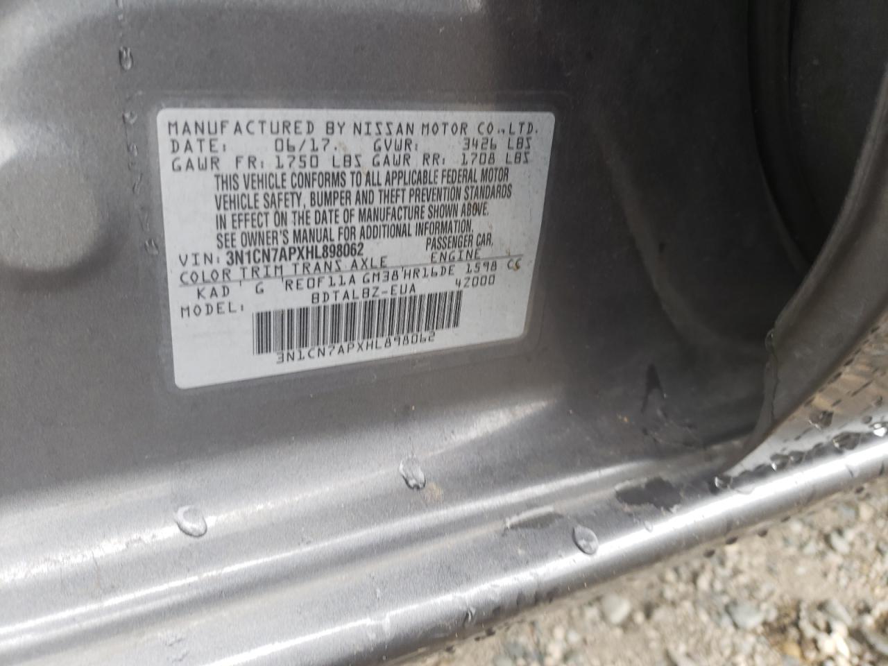 Photo 10 from auction – 2017 NISSAN VERSA S with VIN 3N1CN7APXHL898062