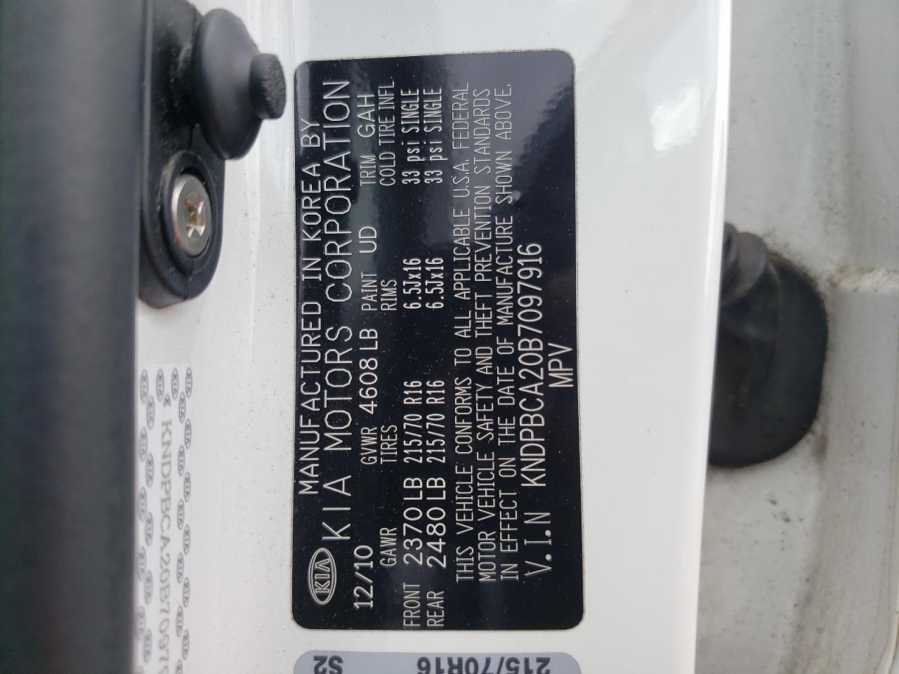 Photo 10 from auction – 2011 KIA SPORTAGE L with VIN KNDPBCA20B7097916