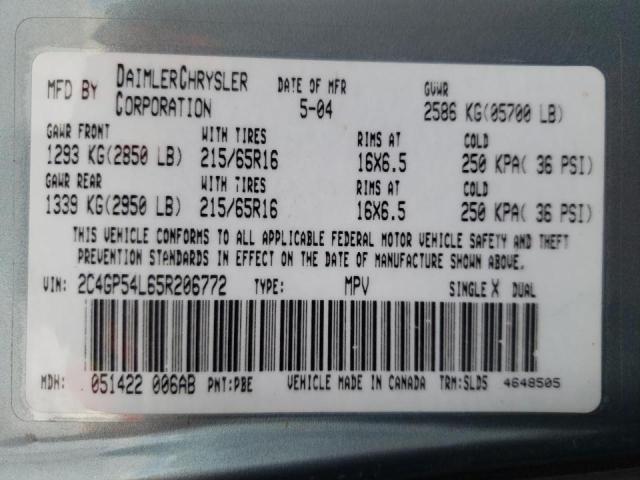 Photo 10 from auction – 2005 CHRYSLER TOWN & COU with VIN 2C4GP54L65R206772