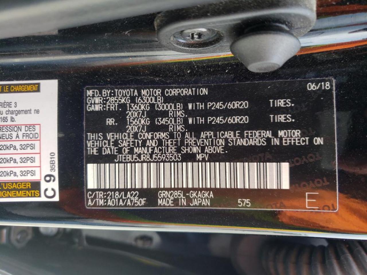 Photo 10 from auction – 2018 TOYOTA 4RUNNER SR with VIN JTEBU5JR8J5593503