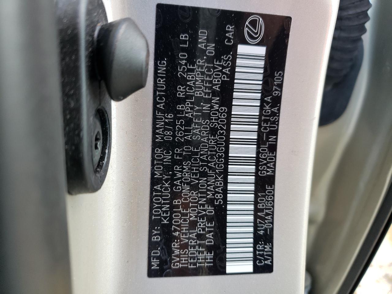 Photo 10 from auction – 2016 LEXUS ES 350 with VIN 58ABK1GG3GU032069
