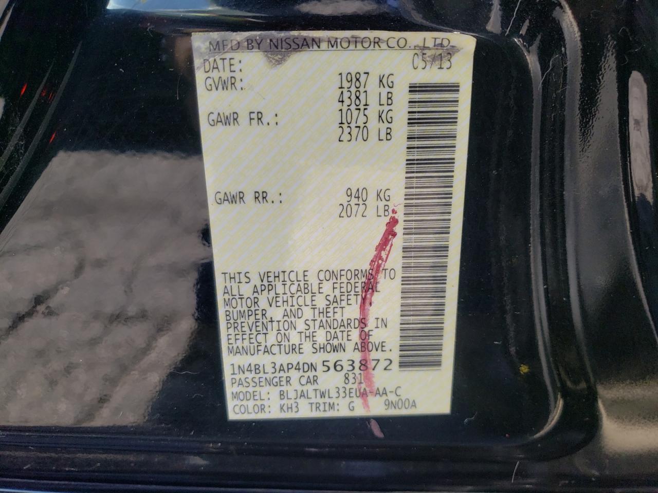 Photo 10 from auction – 2013 NISSAN ALTIMA 3.5 with VIN 1N4BL3AP4DN563872