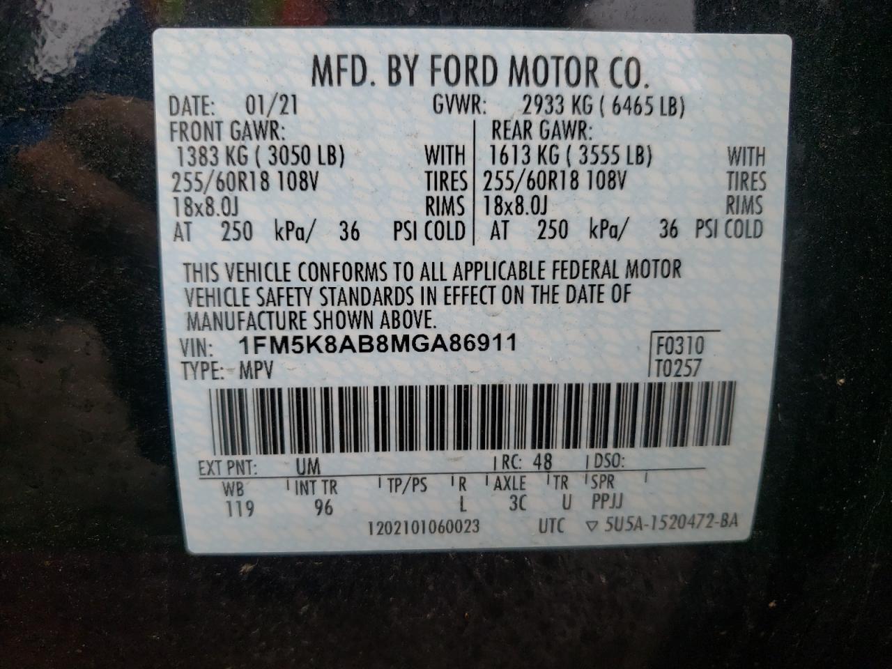 Photo 10 from auction – 2021 FORD EXPLORER P with VIN 1FM5K8AB8MGA86911