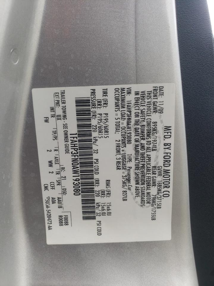 Photo 10 from auction – 2010 FORD FOCUS SE with VIN 1FAHP3FN0AW193080