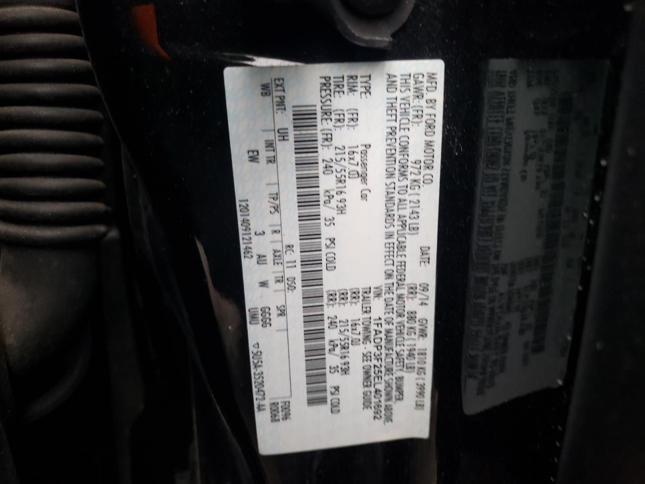 Photo 10 from auction – 2014 FORD FOCUS SE with VIN 1FADP3F25EL401692