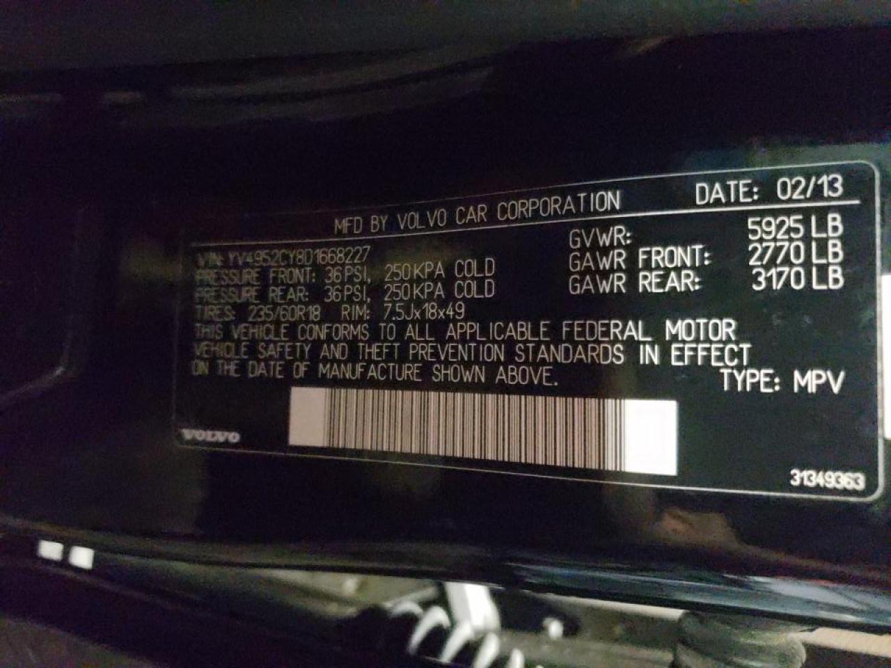 Photo 10 from auction – 2013 VOLVO XC90 3.2 with VIN YV4952CY8D1668227