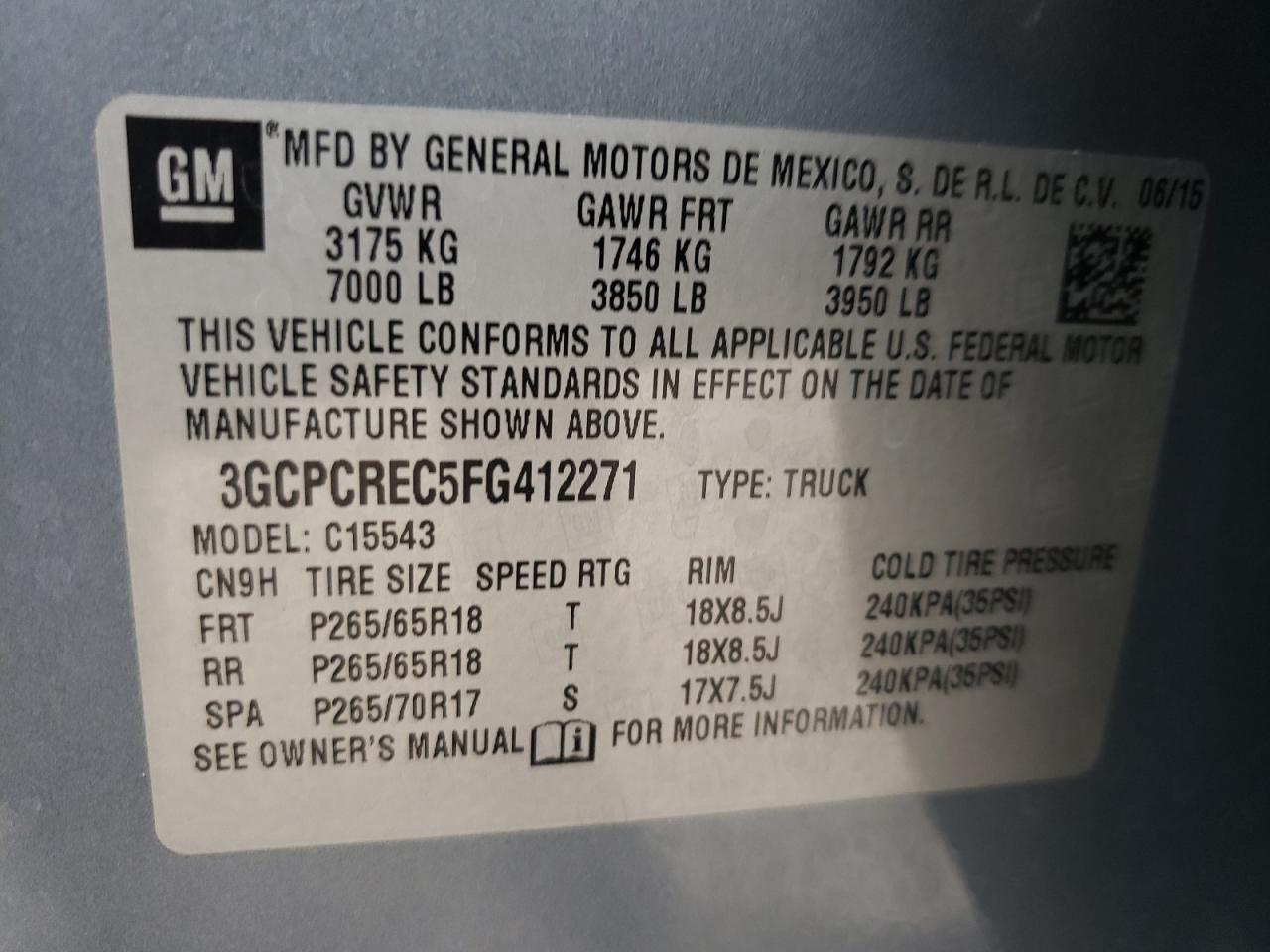 Photo 10 from auction – 2015 CHEVROLET SILVERADO with VIN 3GCPCREC5FG412271