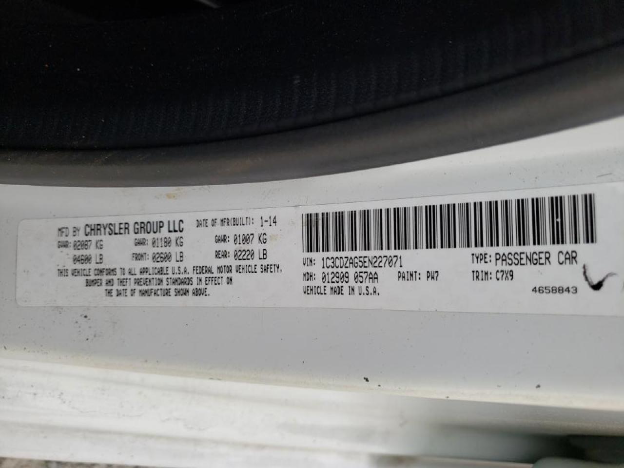 Photo 10 from auction – 2014 DODGE AVENGER SE with VIN 1C3CDZAG5EN227071