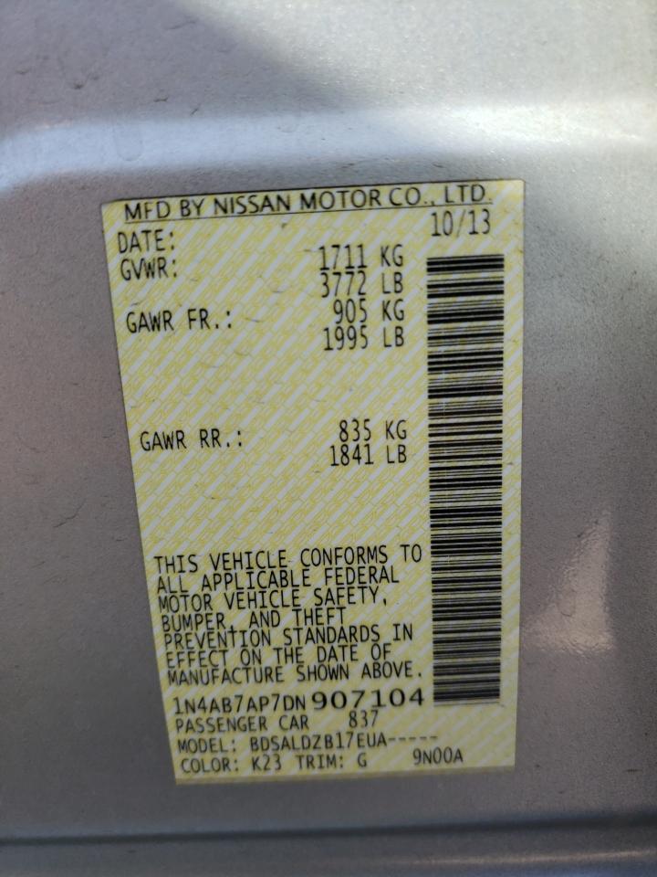 Photo 10 from auction – 2013 NISSAN SENTRA S with VIN 1N4AB7AP7DN907104