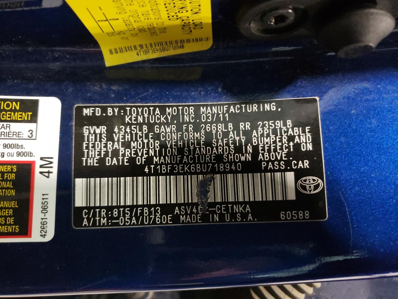 Zdjęcie 10 z aukcji – 2011 TOYOTA CAMRY BASE z VIN 4T1BF3EK6BU718940
