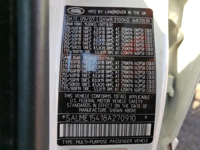 Photo 10 from auction – 2008 LAND ROVER RANGE ROVE with VIN SALME15418A270910