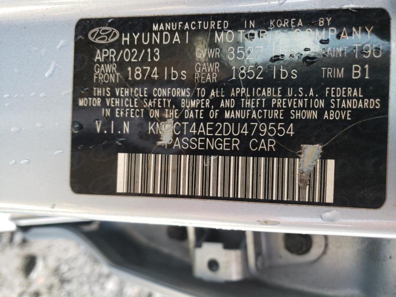 Photo 10 from auction – 2013 HYUNDAI ACCENT GLS with VIN KMHCT4AE2DU479554