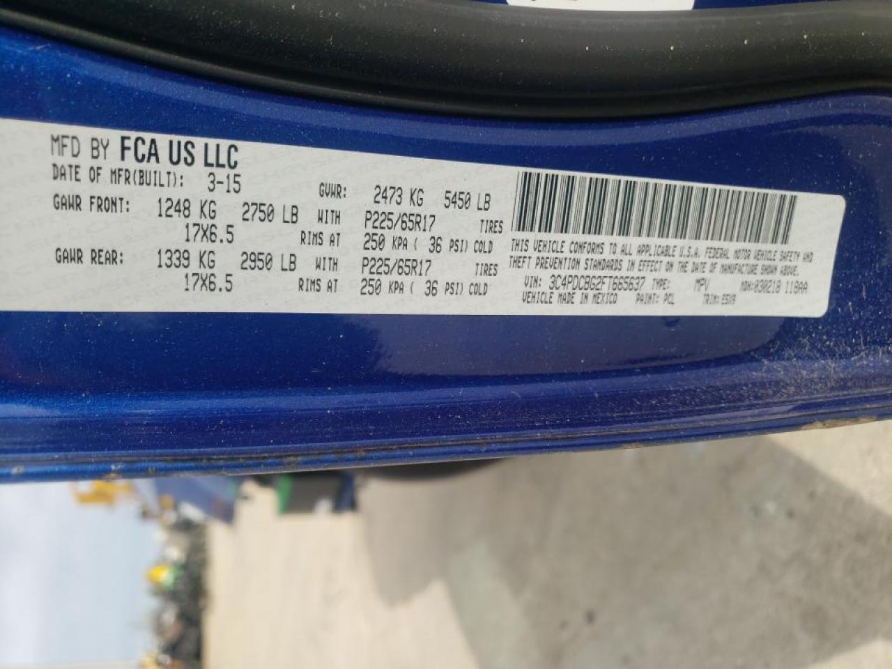 Photo 10 from auction – 2015 DODGE JOURNEY SX with VIN 3C4PDCBG2FT665637