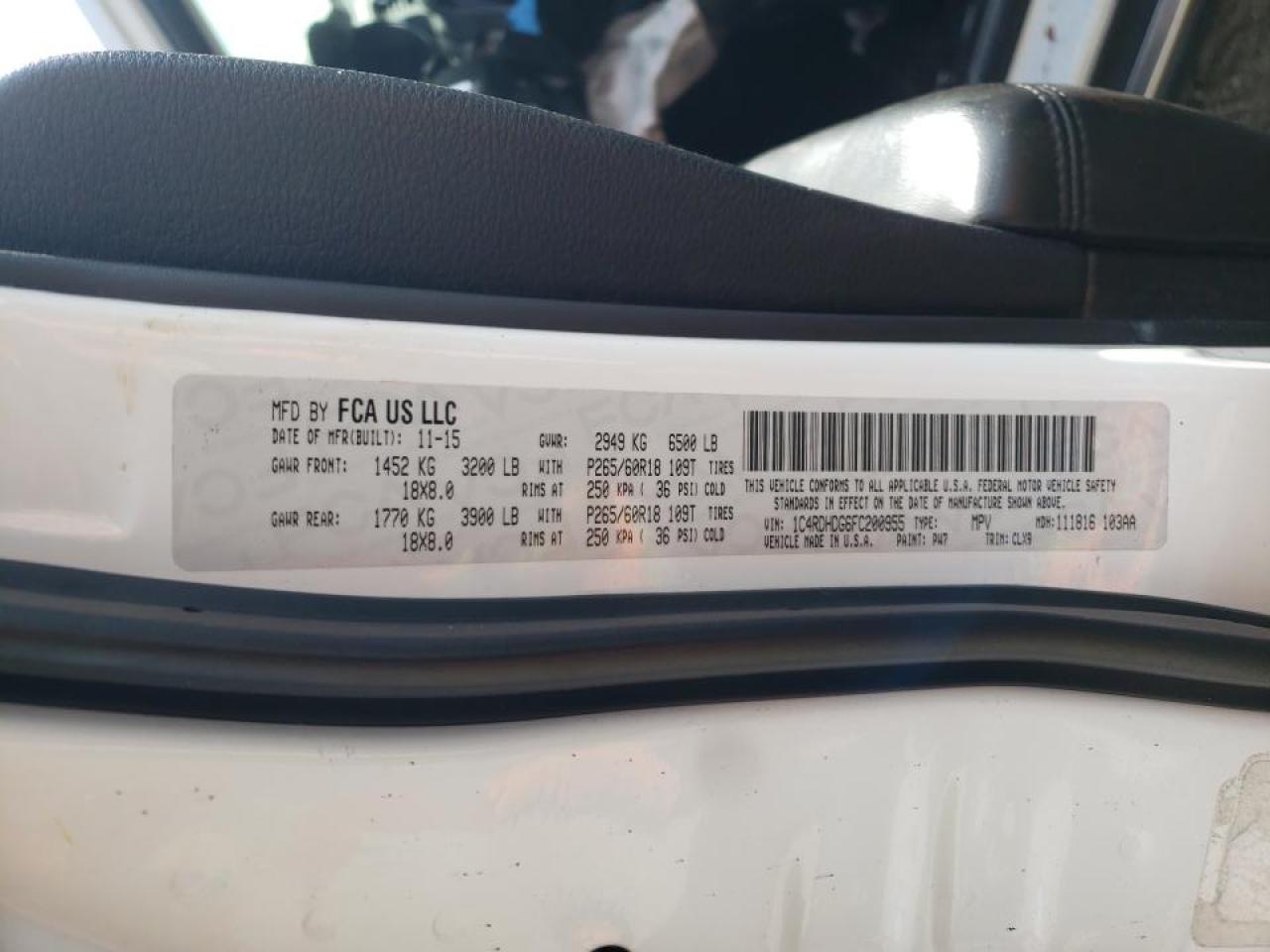 Photo 10 from auction – 2015 DODGE DURANGO LI with VIN 1C4RDHDG6FC200955