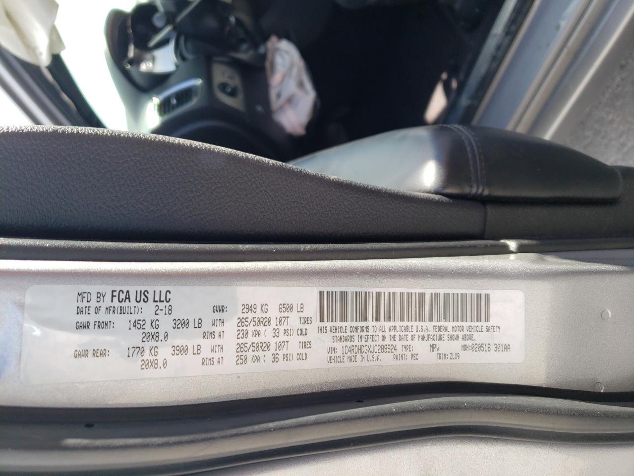 Photo 10 from auction – 2018 DODGE DURANGO GT with VIN 1C4RDHDGXJC289924