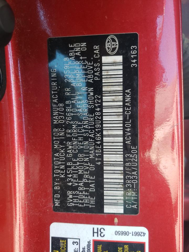 Photo 10 from auction – 2009 TOYOTA CAMRY BASE with VIN 4T1BE46K19U284122
