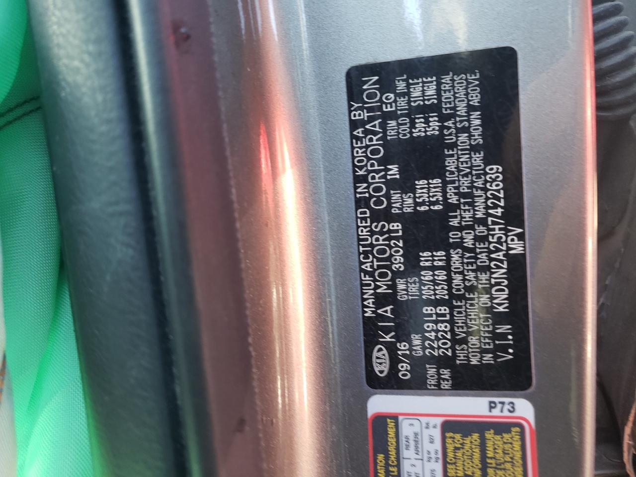 Photo 10 from auction – 2017 KIA SOUL with VIN KNDJN2A25H7422639
