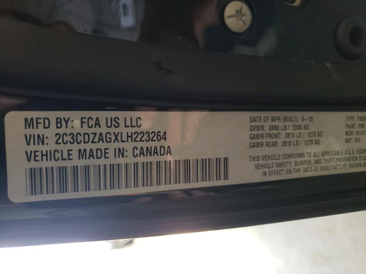 Photo 10 from auction – 2020 DODGE CHALLENGER with VIN 2C3CDZAGXLH223264