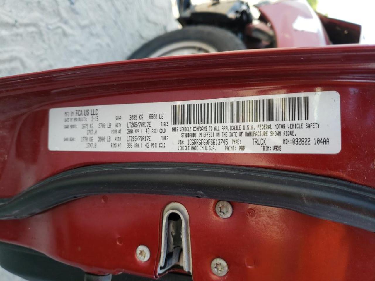 Photo 10 from auction – 2015 RAM 1500 ST with VIN 1C6RR6FG0FS613745