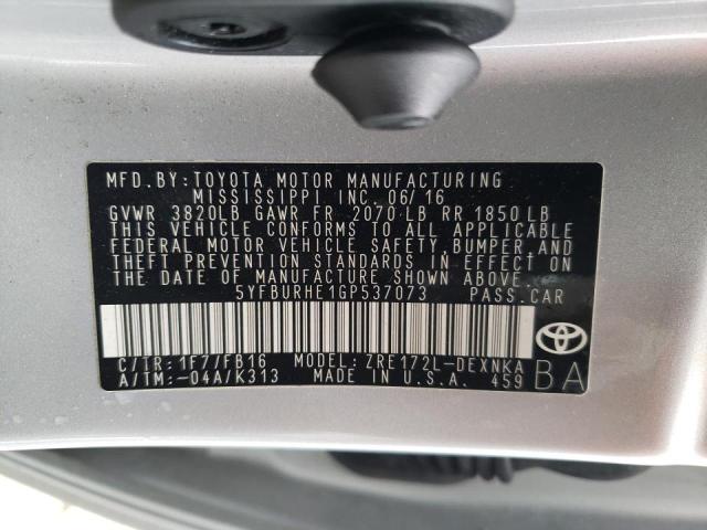 Photo 10 from auction – 2016 TOYOTA COROLLA L with VIN 5YFBURHE1GP537073