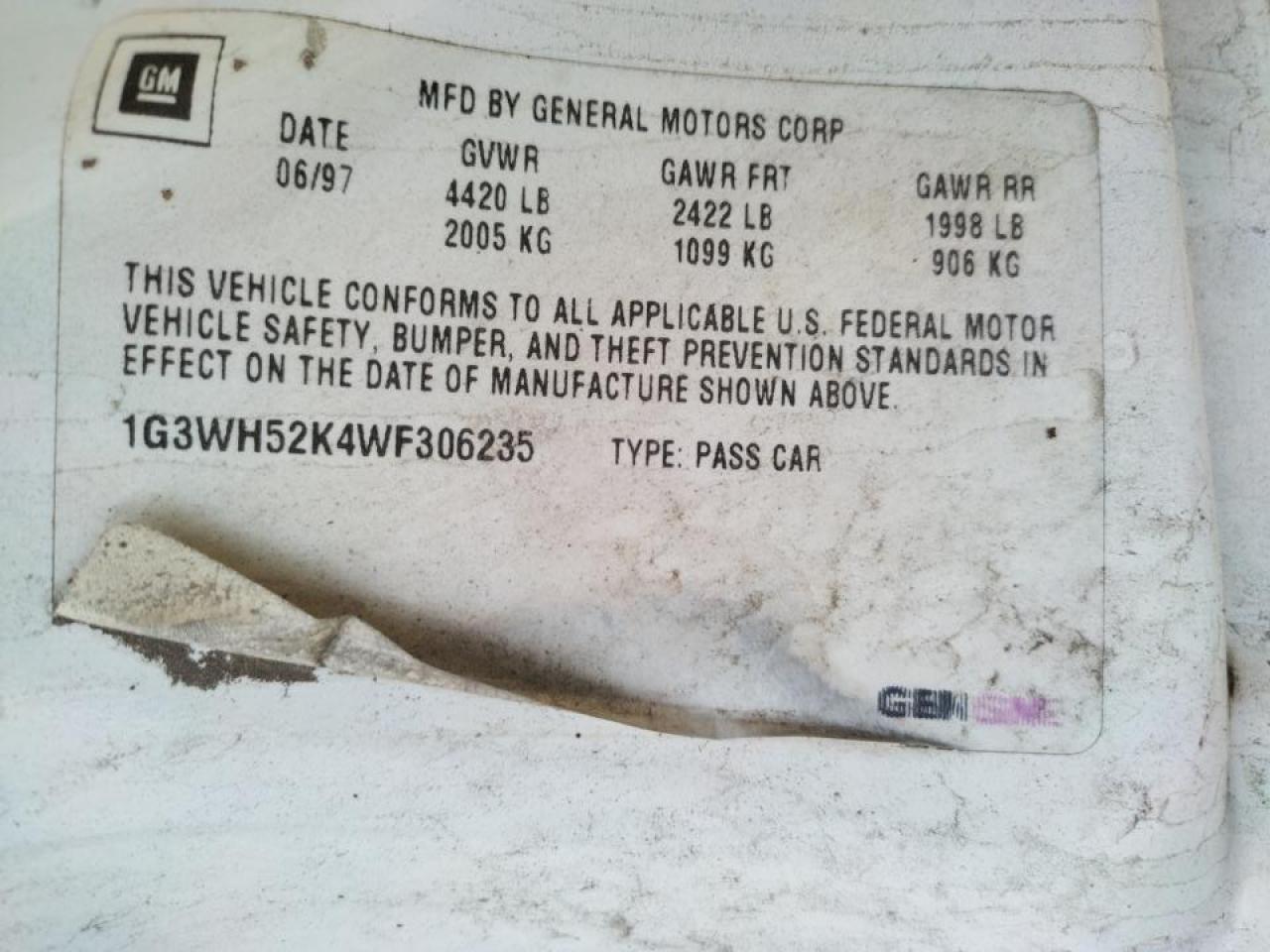 Photo 10 from auction – 1998 OLDSMOBILE INTRIGUE with VIN 1G3WH52K4WF306235
