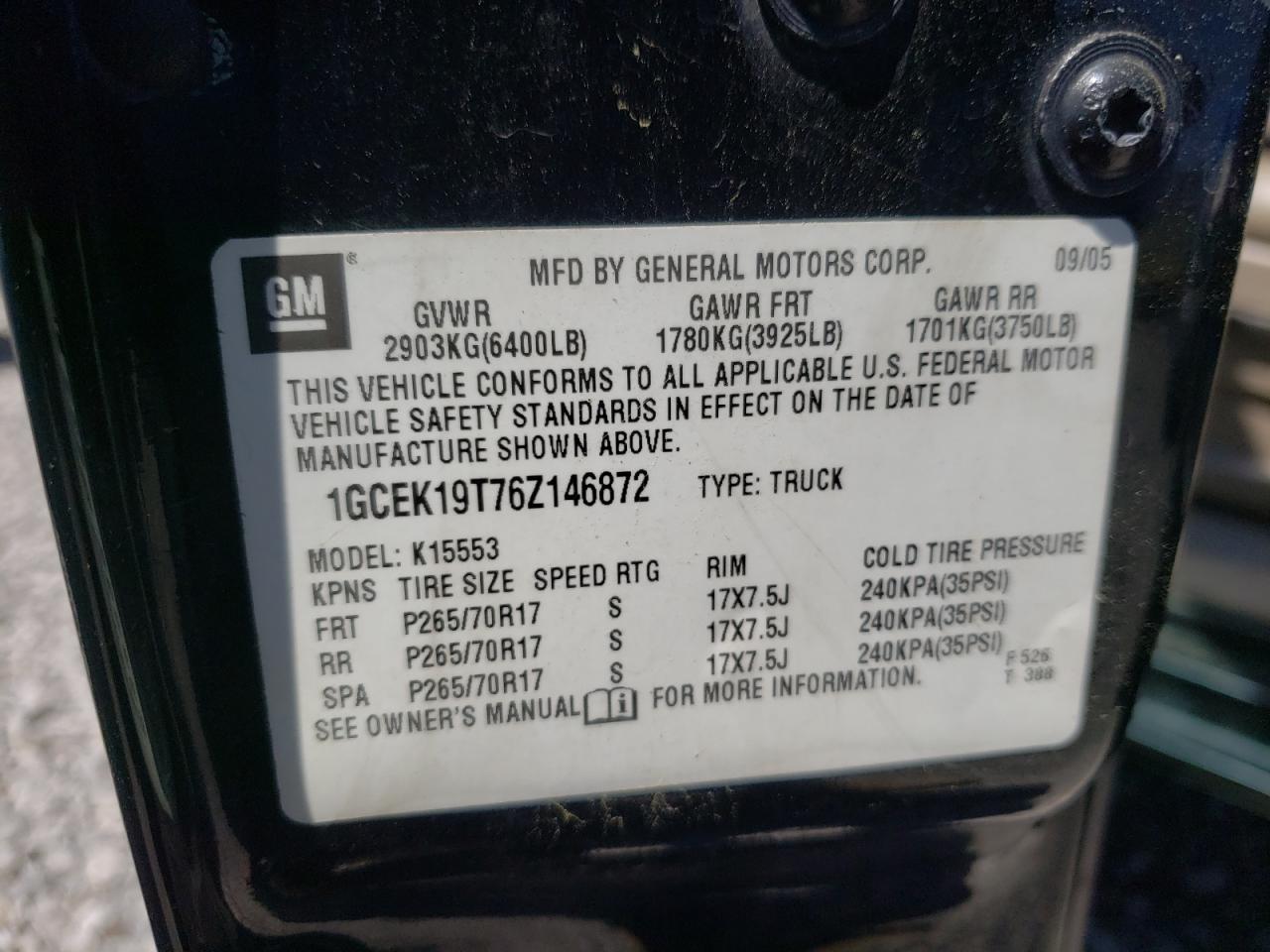 Photo 10 from auction – 2006 CHEVROLET SILVERADO with VIN 1GCEK19T76Z146872