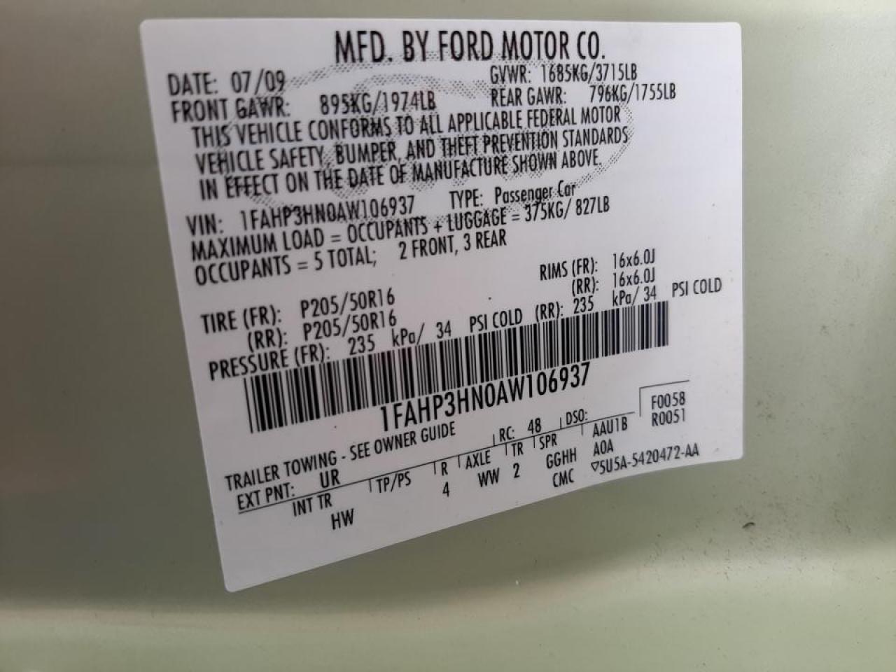 صورة رقم 10 من المزاد - 2010 FORD FOCUS SEL مع VIN 1FAHP3HN0AW106937