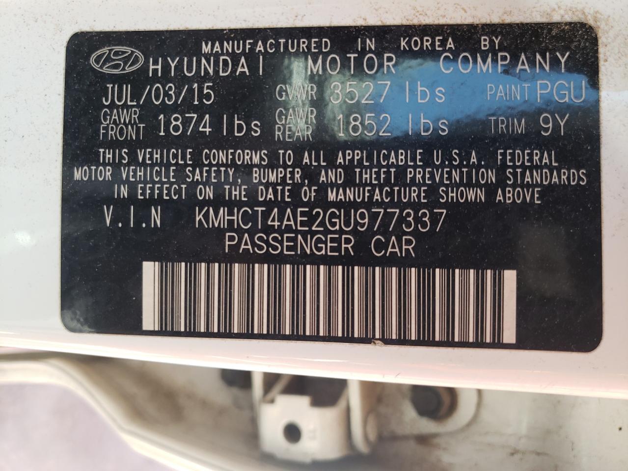 Photo 10 from auction – 2016 HYUNDAI ACCENT SE with VIN KMHCT4AE2GU977337