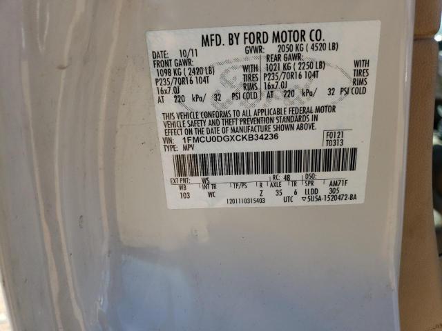 Photo 10 from auction – 2012 FORD ESCAPE XLT with VIN 1FMCU0DGXCKB34236