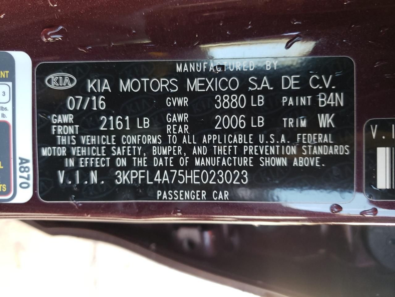 Photo 10 from auction – 2017 KIA FORTE LX with VIN 3KPFL4A75HE023023