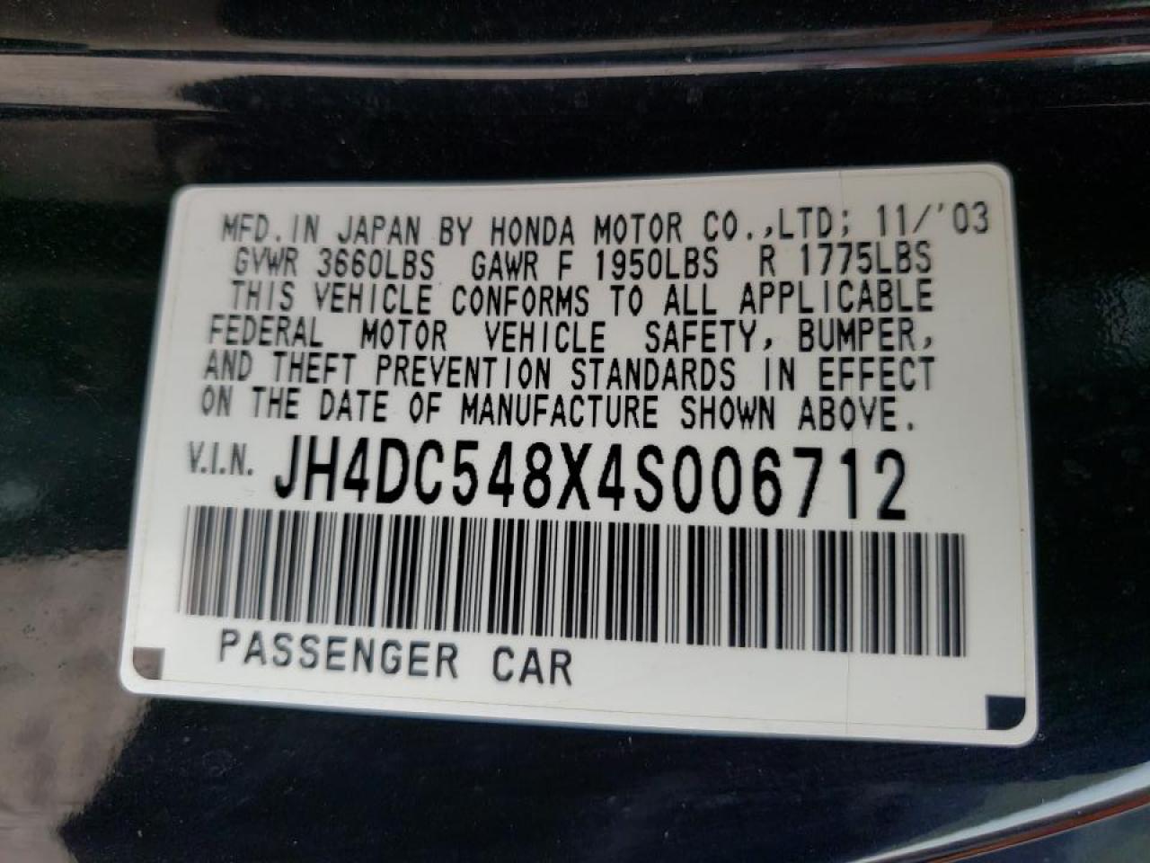 Photo 10 from auction – 2004 ACURA RSX with VIN JH4DC548X4S006712