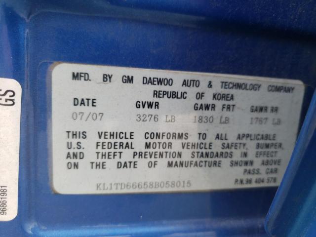 Photo 10 from auction – 2008 CHEVROLET AVEO with VIN KL1TD66658B058015