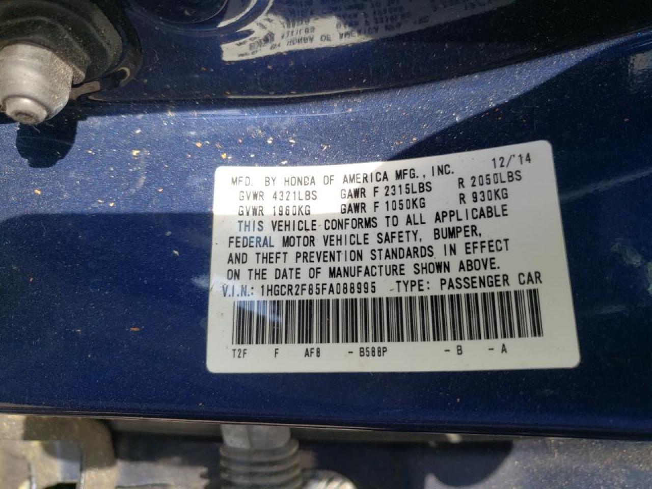 Photo 10 from auction – 2015 HONDA ACCORD EXL with VIN 1HGCR2F85FA088995
