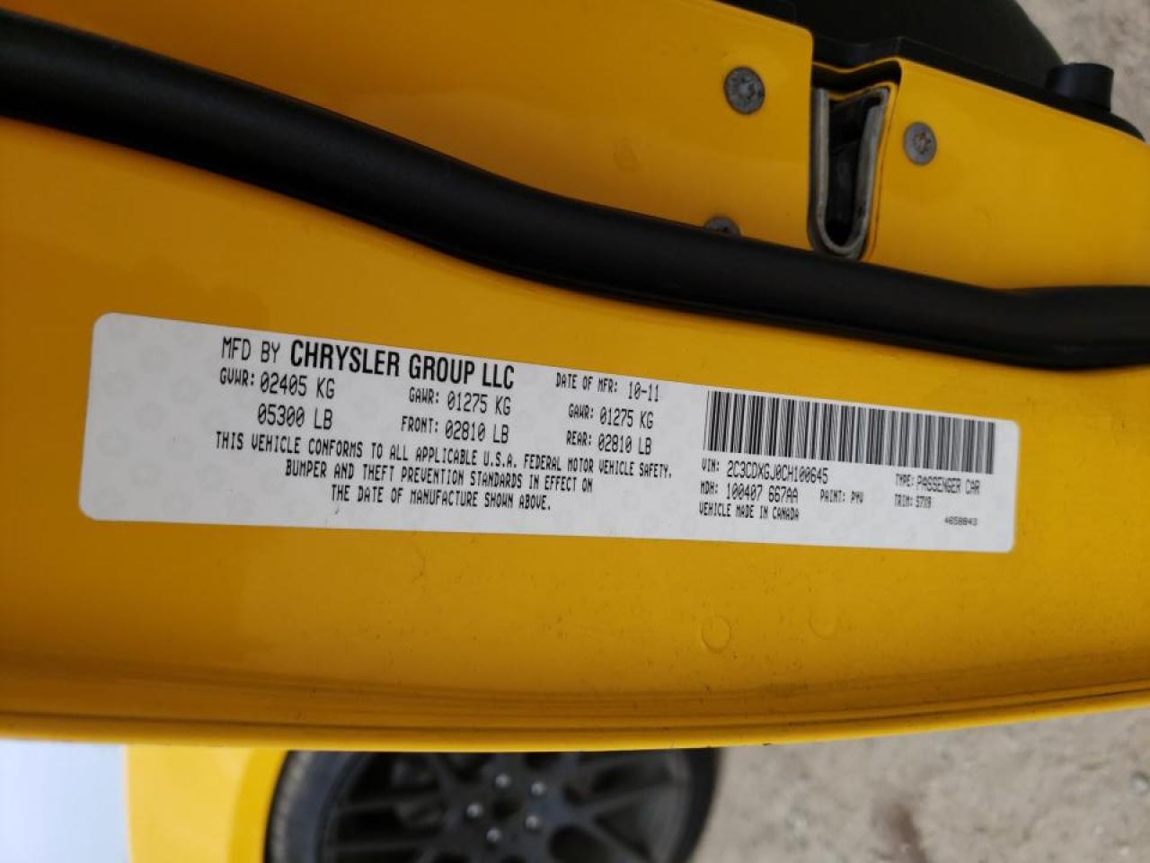Photo 10 from auction – 2012 DODGE CHARGER SU with VIN 2C3CDXGJ0CH100645