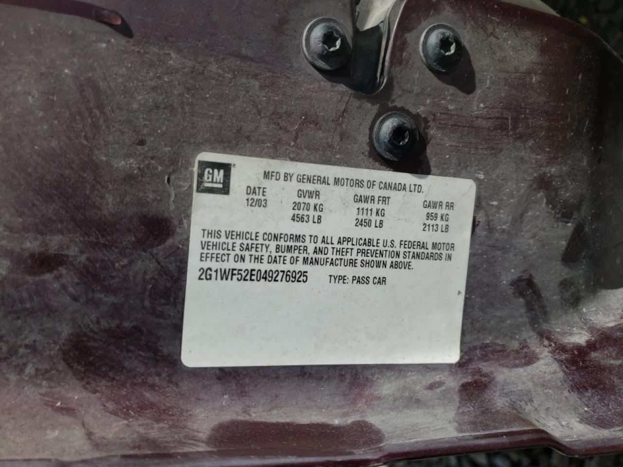 Photo 10 from auction – 2004 CHEVROLET IMPALA with VIN 2G1WF52E049276925