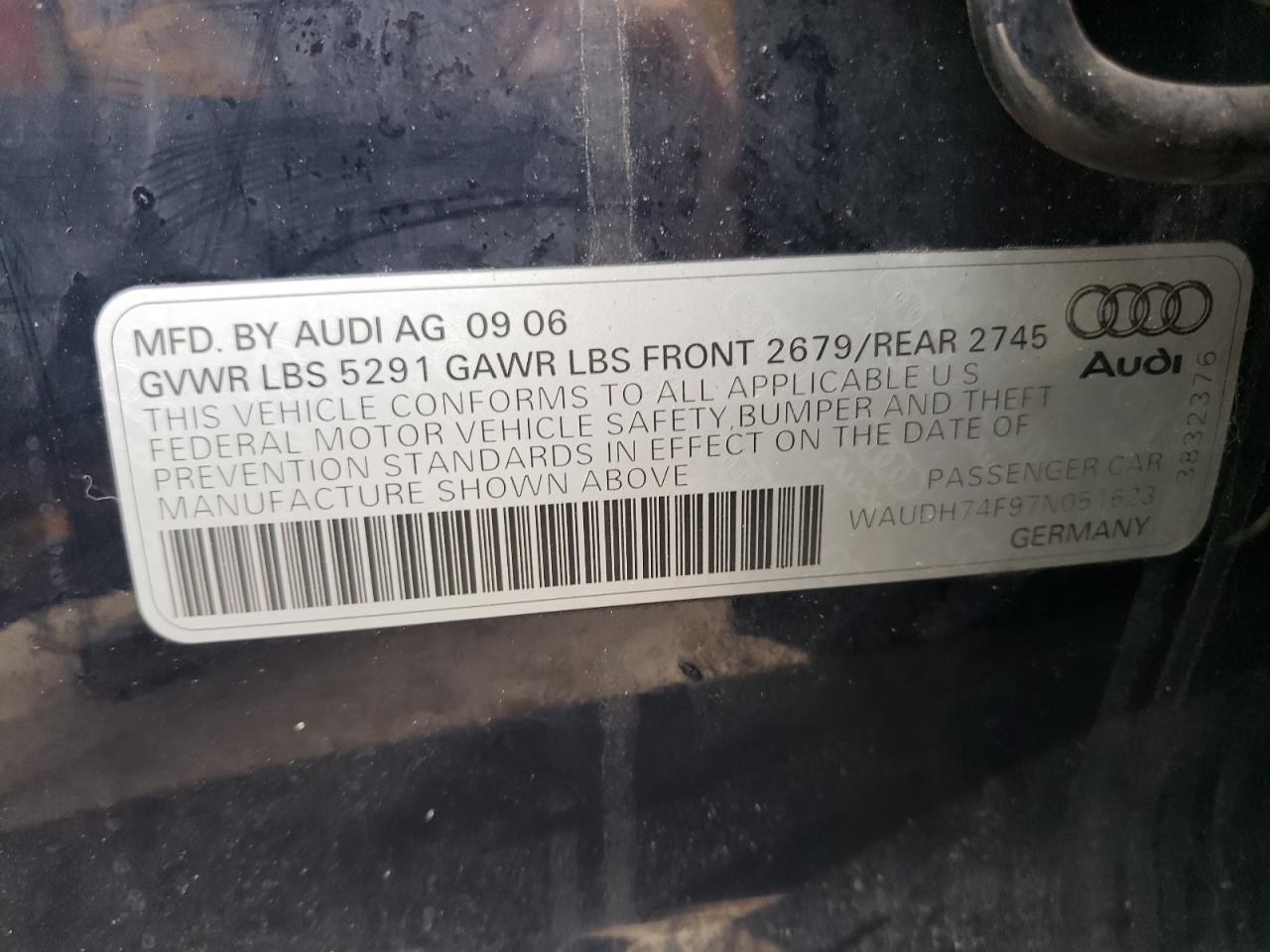 Photo 10 from auction – 2007 AUDI A6 3.2 QUA with VIN WAUDH74F97N051623