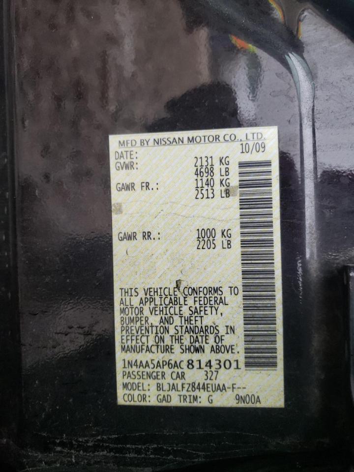 Photo 10 from auction – 2010 NISSAN MAXIMA S with VIN 1N4AA5AP6AC814301