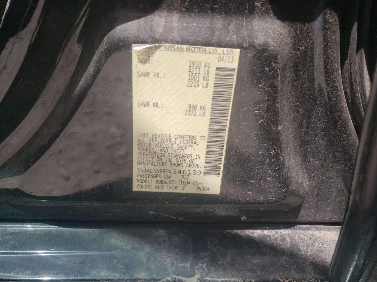 Photo 10 from auction – 2013 NISSAN ALTIMA 2.5 with VIN 1N4AL3AP9DN546139
