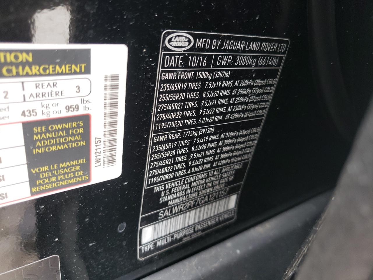Photo 10 from auction – 2016 LAND ROVER RANGE ROVE with VIN SALWR2PF7GA121157