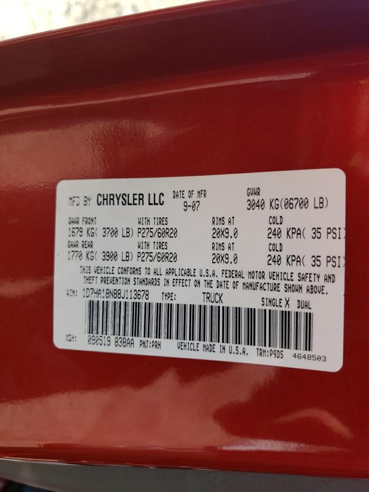 Photo 10 from auction – 2008 DODGE RAM 1500 S with VIN 1D7HA18N88J113678