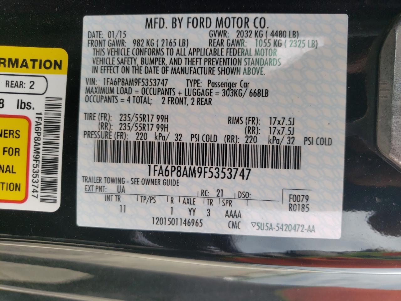 Photo 10 from auction – 2015 FORD MUSTANG with VIN 1FA6P8AM9F5353747