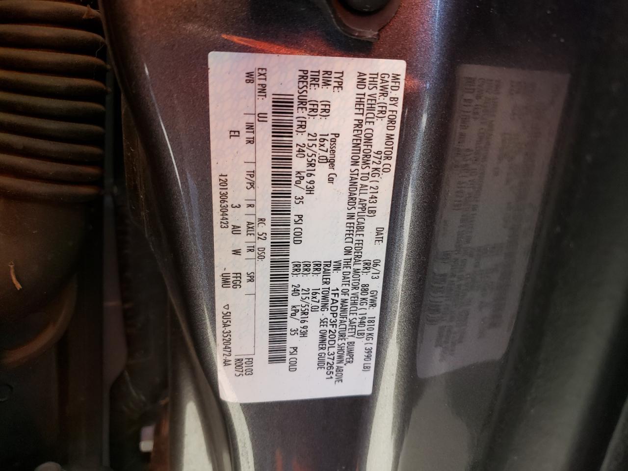Photo 10 from auction – 2013 FORD FOCUS SE with VIN 1FADP3F20DL372651